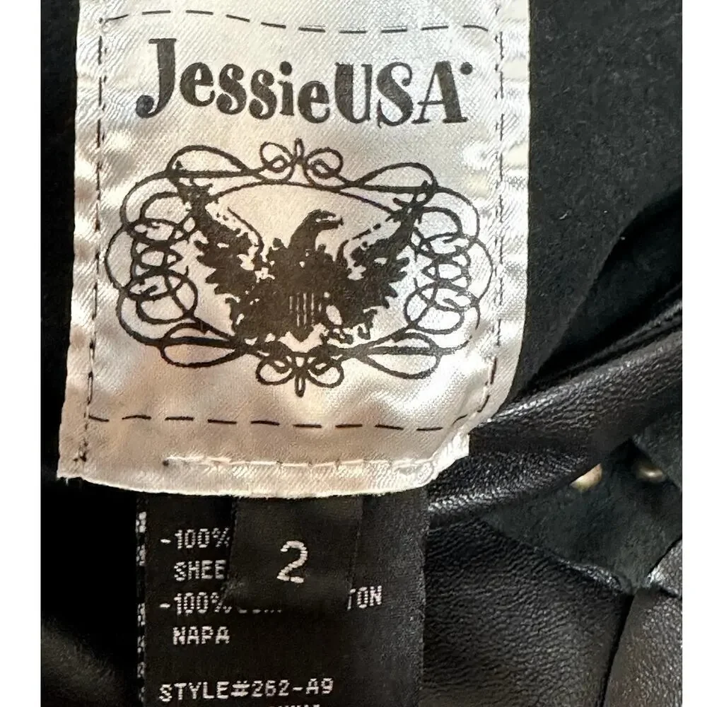 Y2K Jessie USA Black Leather Flower Embellishment W.Studs Asymmetrical Skirt 2